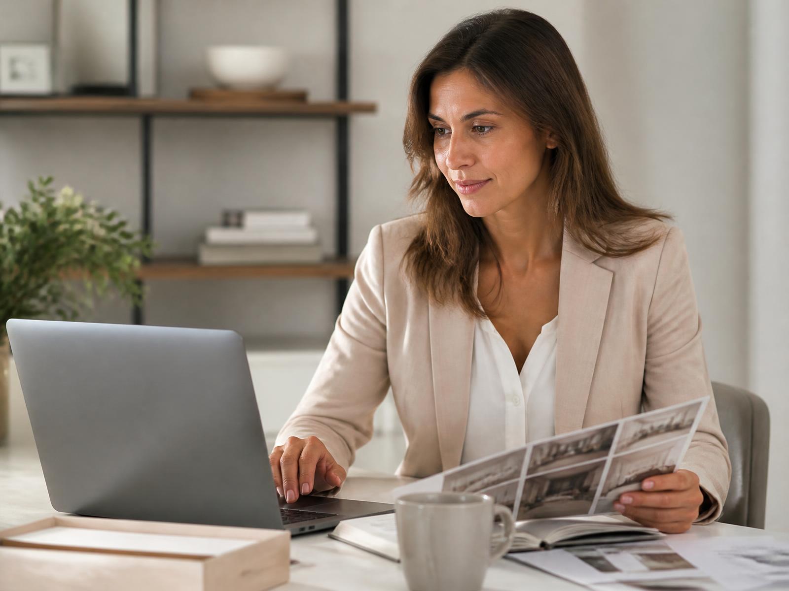 A professional comparing supplier quotes and product options at a desk